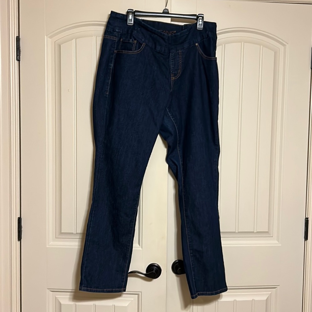 JagJeans dark denim jeans. Size 18W, high rise and slim leg design.